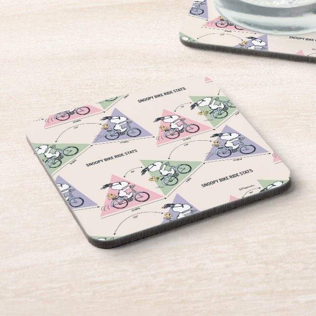 Erdnüsse | Snoopy Bike Ride Stats Getränkeuntersetzer (Linke Seite)