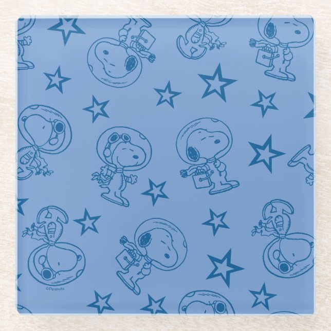 Erdnüsse | Snoopy Blue Space Astronaut Muster Glasuntersetzer (Vorderseite)