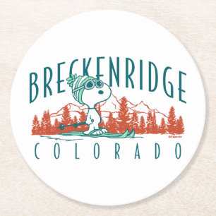 Erdnüsse   Snoopy Breckenridge Colorado Runder Pappuntersetzer