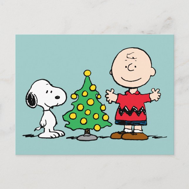 Erdnüsse | Snoopy & Charlie Brown Weihnachtsbaum Feiertagspostkarte (Vorderseite)