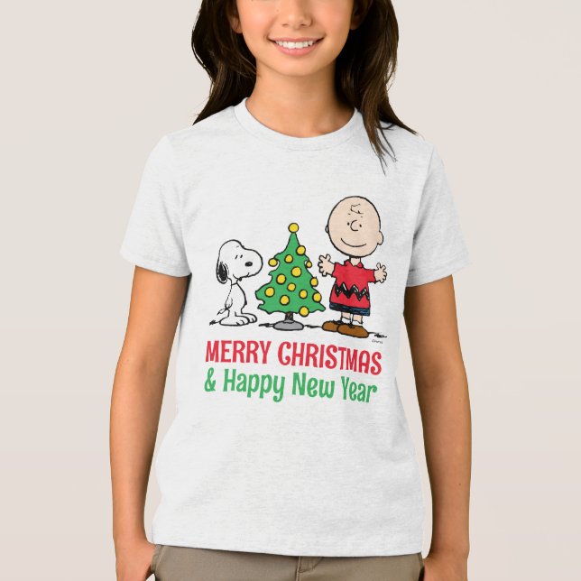 Erdnüsse | Snoopy & Charlie Brown Weihnachtsbaum Tri-Blend Shirt (Vorderseite)