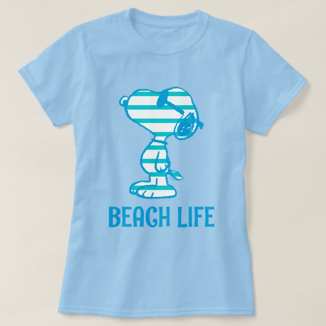 Erdnüsse | Snoopy Cyan Stripes Sonnenbrille T-Shirt (Design vorne)