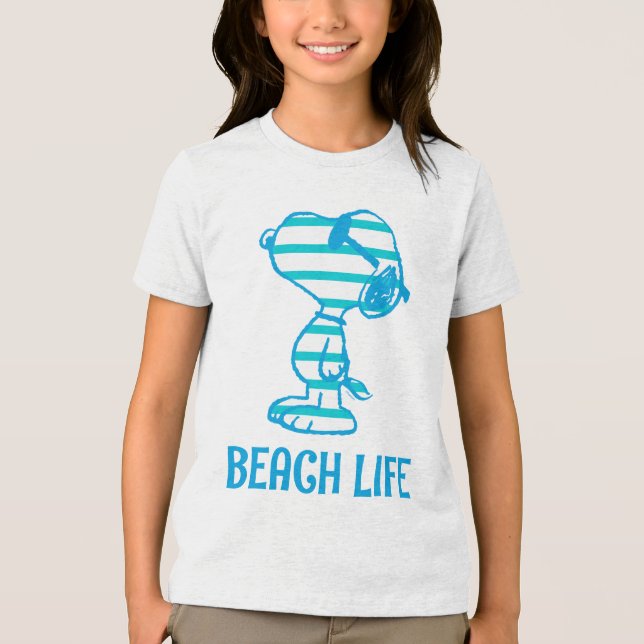 Erdnüsse | Snoopy Cyan Stripes Sonnenbrille Tri-Blend Shirt (Vorderseite)