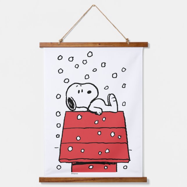 Erdnüsse | Snoopy Doghouse Snowflakes Wandteppich Mit Holzrahmen (Vorderseite)