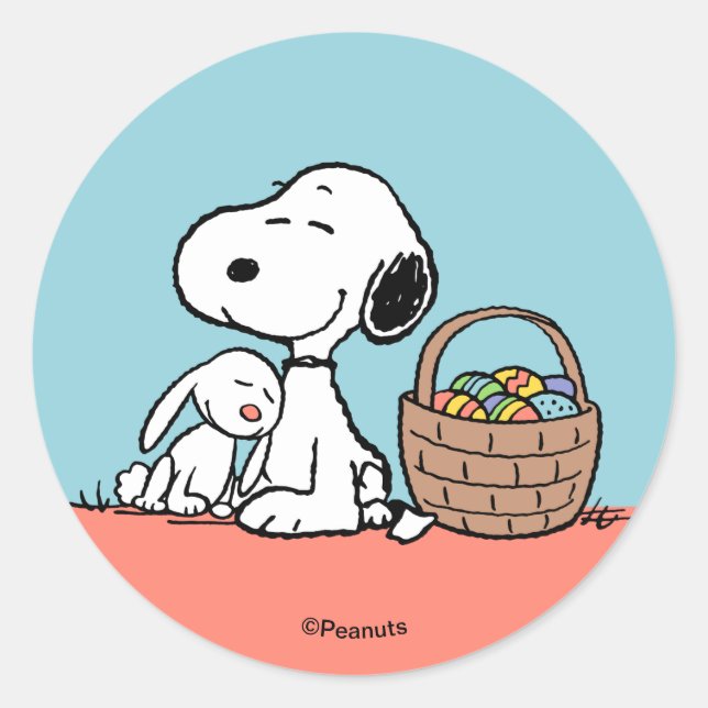 Erdnüsse | Snoopy Frohe Ostern Runder Aufkleber (Vorderseite)