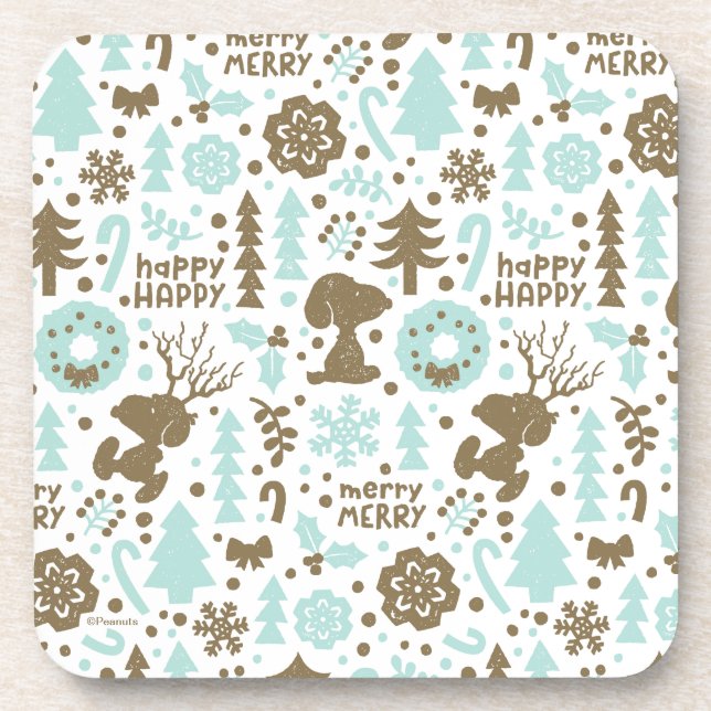 Erdnüsse | Snoopy Frostiges Weihnachtsmuster Getränkeuntersetzer (Vorderseite)