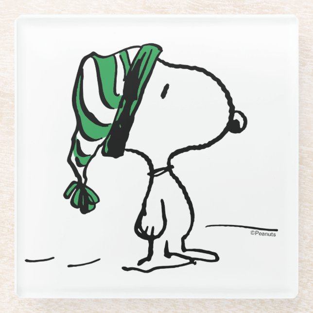 Erdnüsse | Snoopy Green Snow Cap Glasuntersetzer (Vorderseite)