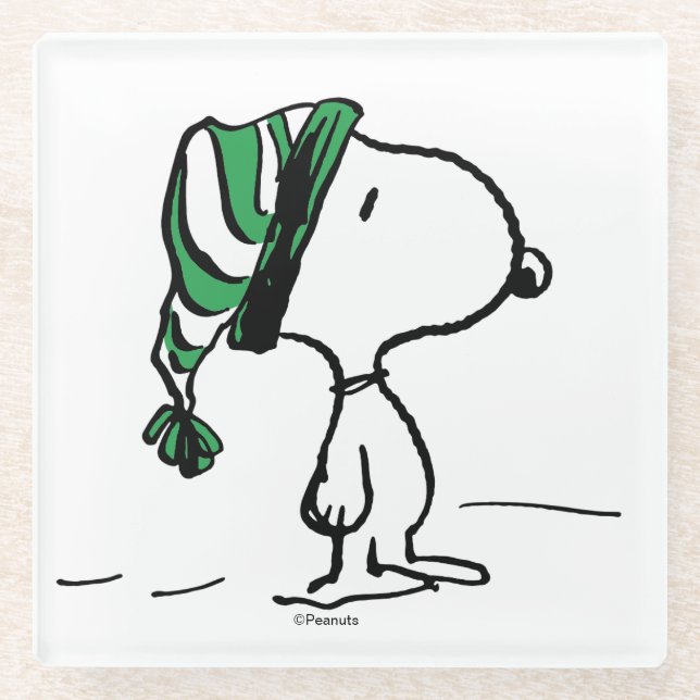 Erdnüsse | Snoopy Green Snow Cap Glasuntersetzer (Vorderseite)
