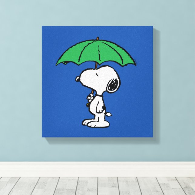 Erdnüsse | Snoopy Green Umbrella Leinwanddruck (Insitu (Holzboden))