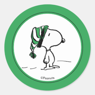Erdnüsse Snoopy Grüne Schneemütze Runder Aufkleber