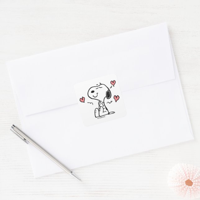 Erdnüsse | Snoopy Hearts Quadratischer Aufkleber (Umschlag)