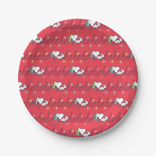 Erdnüsse | Snoopy Holiday Ho Ho Holiday Pattern Pappteller (Vorderseite)