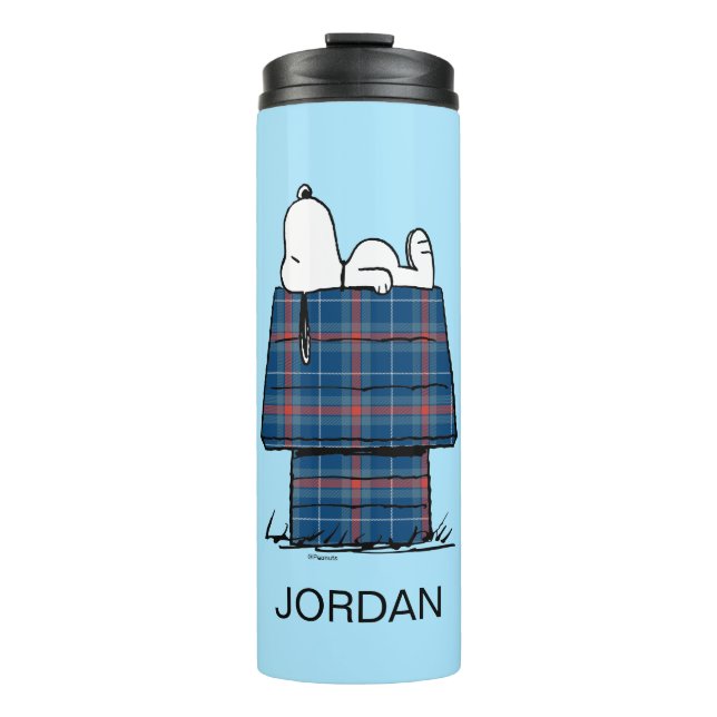 Erdnüsse | Snoopy Kariert Flannel | Name hinzufüge Thermosbecher (Vorderseite)