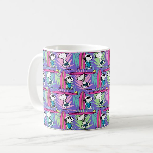 Erdnüsse | Snoopy Lila Surfmuster Kaffeetasse (Vorderseite Links)