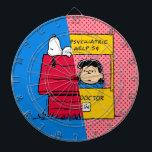 Erdnüsse | Snoopy & Lucy Half & Half Dartscheibe<br><div class="desc">Karo dieses lustige Design von Peanuts mit Snoopy und Lucy.</div>