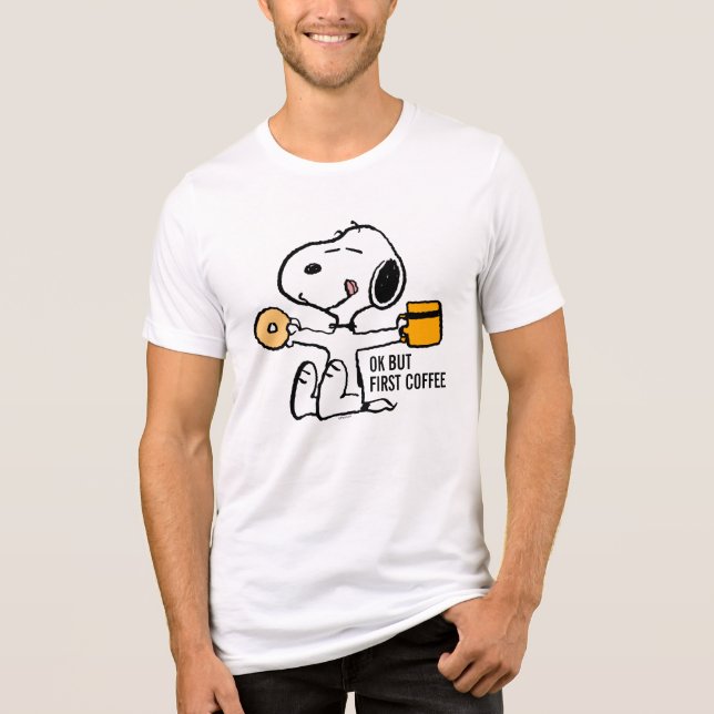 Erdnüsse | Snoopy OK, aber erster Kaffee Tri-Blend Shirt (Vorderseite)