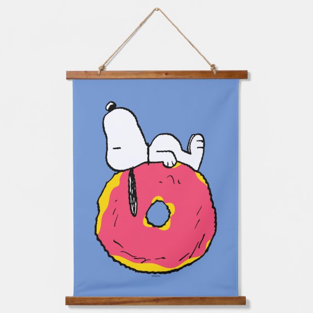 Erdnüsse | Snoopy Pink Donut Wandteppich Mit Holzrahmen (Vorderseite)