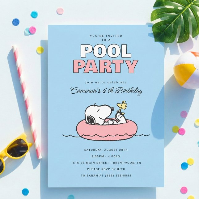 Erdnüsse - Snoopy - Pool Party Sommer Geburtstag Einladung (Von Creator hochgeladen)
