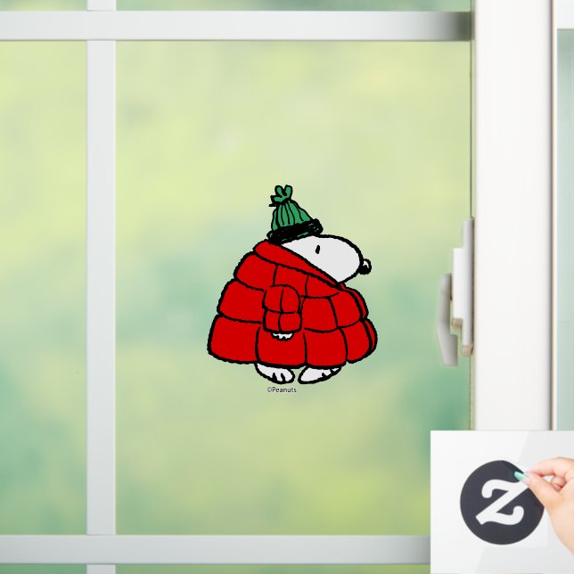 Erdnüsse | Snoopy Red Puffer Jacket Fensteraufkleber (Zuhause)