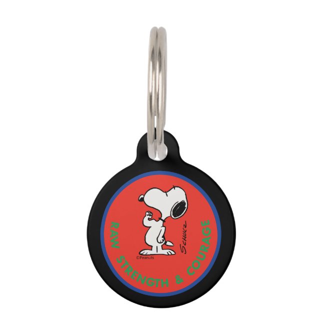 Erdnüsse | Snoopy Row Stärke & Mut Abzeichen Haustiermarke (Vorderseite)