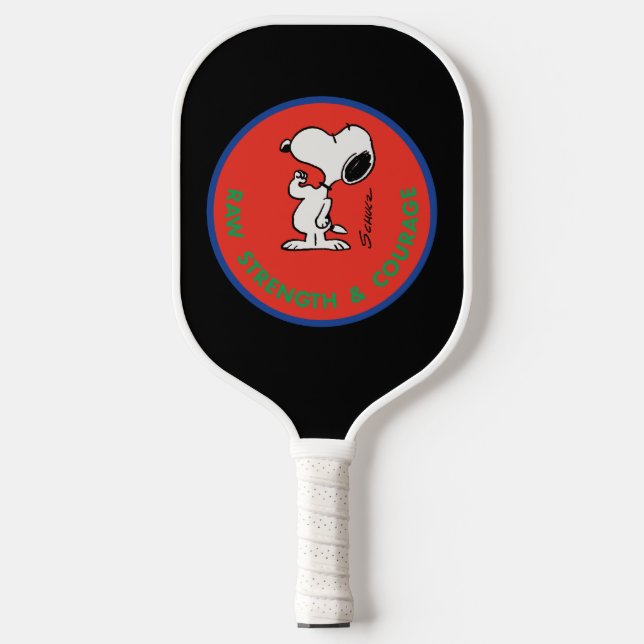 Erdnüsse | Snoopy Row Stärke & Mut Abzeichen Pickleball Schläger (Vorderseite)