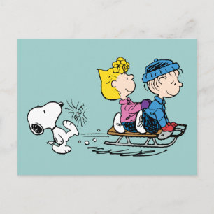 Erdnüsse   Snoopy, Sally & Linus Sled Riding Feiertagspostkarte
