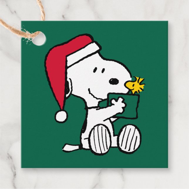 Erdnüsse | Snoopy Santa & Woodstock Geschenk Geschenkanhänger (Vorderseite)