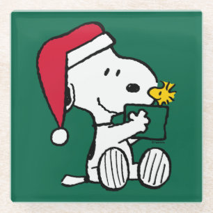 Erdnüsse   Snoopy Santa & Woodstock Geschenk Glasuntersetzer