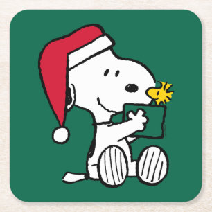 Erdnüsse   Snoopy Santa & Woodstock Geschenk Rechteckiger Pappuntersetzer