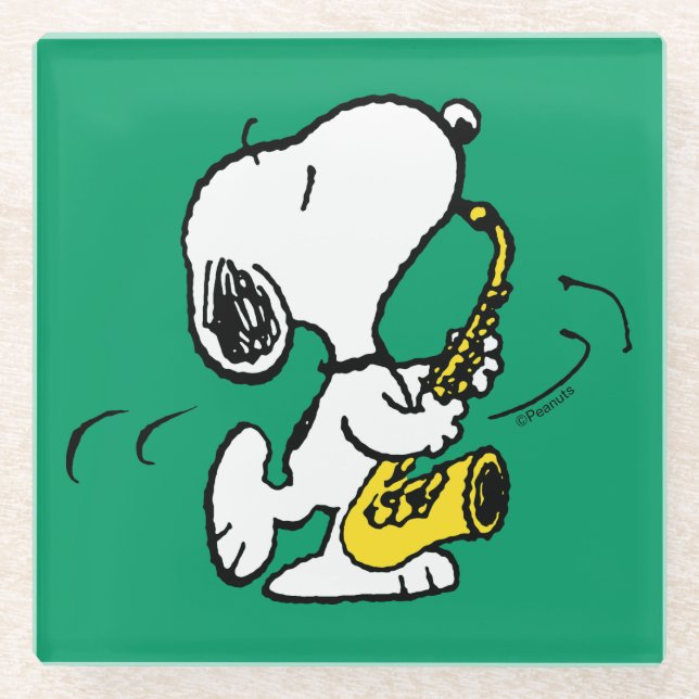 Erdnüsse | Snoopy Saxophone Player Glasuntersetzer (Vorderseite)
