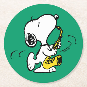 Erdnüsse   Snoopy Saxophone Player Runder Pappuntersetzer