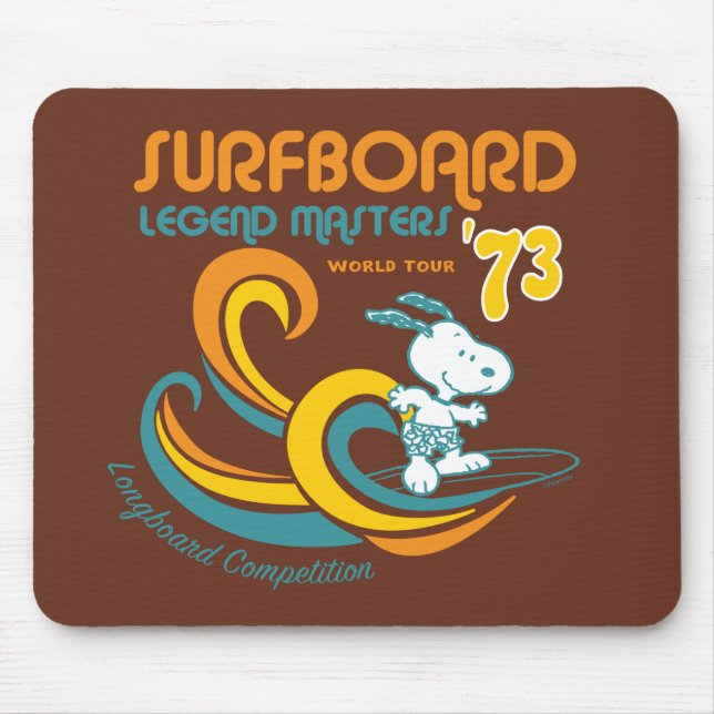 Erdnüsse | Snoopy Surfboard Longboard Wettbewerb Mousepad (Vorne)