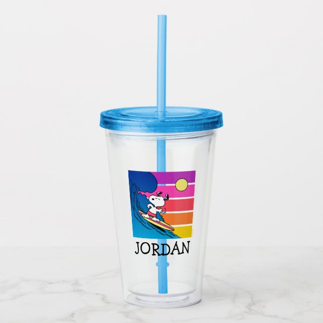 Erdnüsse | Snoopy Surfing | Name hinzufügen Acryltrinkbecher (Vorderseite)