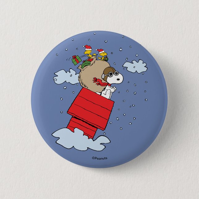 Erdnüsse | Snoopy the Flying Ace zu Weihnachten Button (Vorderseite)