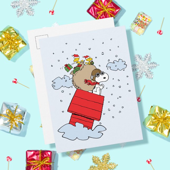 Erdnüsse | Snoopy the Flying Ace zu Weihnachten Postkarte (Card on table)
