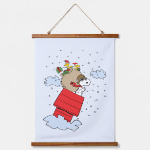 Erdnüsse   Snoopy the Flying Ace zu Weihnachten Wandteppich Mit Holzrahmen