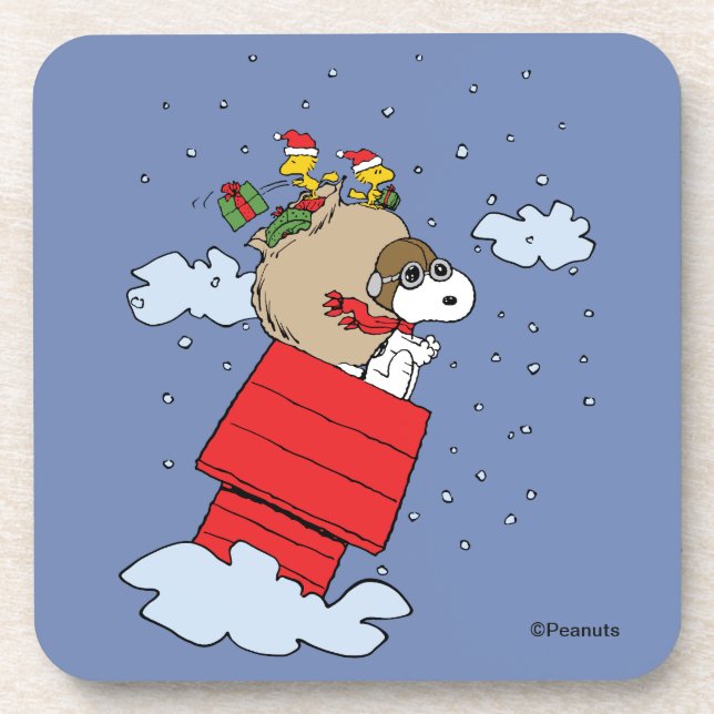 Erdnüsse | Snoopy the Red Baron at Christmas Getränkeuntersetzer (Vorderseite)