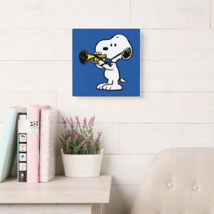 Erdnüsse   Snoopy Trumpet Player Quadratische Wanduhr
