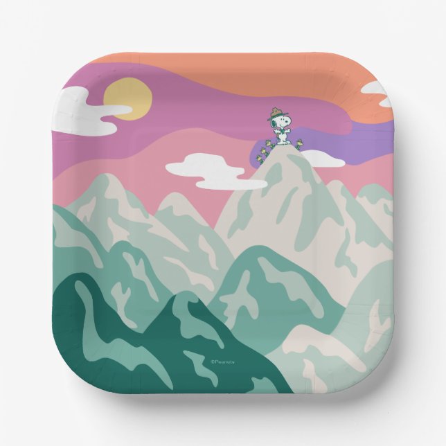 Erdnüsse | Snoopy & Truppe Wandern im Berg Pappteller (Vorderseite)