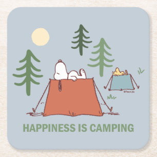 Erdnüsse   Snoopy und Holzpitching-Zelte Rechteckiger Pappuntersetzer