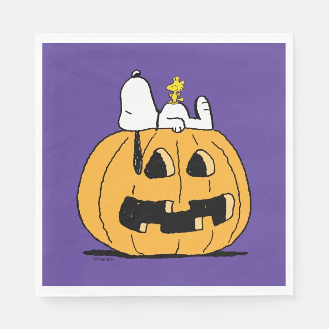Erdnüsse | Snoopy und Jack-O-Lantern aus Holz Serviette (Vorderseite)