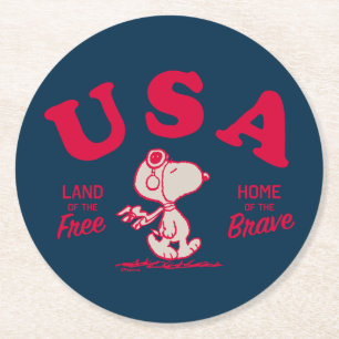 Erdnüsse   Snoopy USA Land of the Free Runder Pappuntersetzer