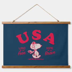 Erdnüsse   Snoopy USA Land of the Free Wandteppich Mit Holzrahmen