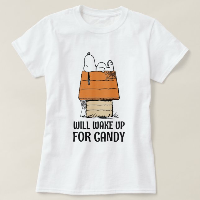 Erdnüsse | Snoopy Wecke auf Süßigkeiten T-Shirt (Design vorne)