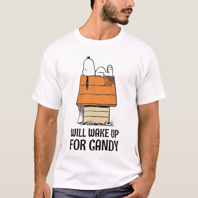 Erdnüsse | Snoopy Wecke auf Süßigkeiten T-Shirt (Vorderseite)