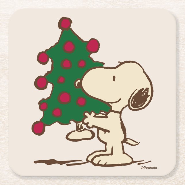 Erdnüsse | Snoopy Weihnachtsbaum Rechteckiger Pappuntersetzer (Vorderseite)