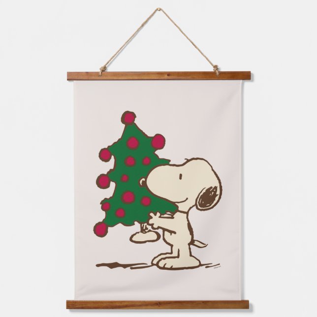 Erdnüsse | Snoopy Weihnachtsbaum Wandteppich Mit Holzrahmen (Vorderseite)