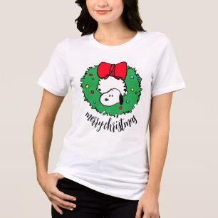 Erdnüsse   Snoopy Weihnachtskranz & Bow Tri-Blend Shirt