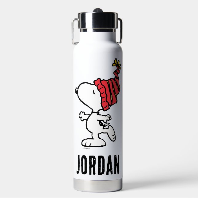 Erdnüsse | Snoopy Winter Beanie Cap | Name hinzufü Trinkflasche (Vorderseite)