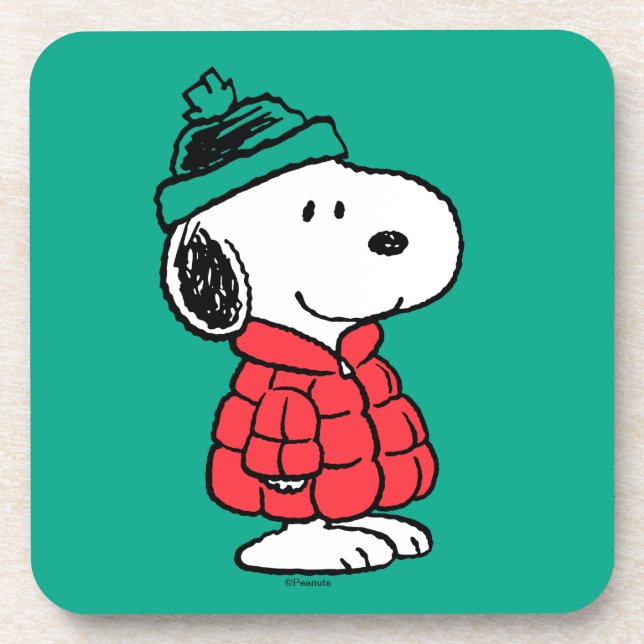 Erdnüsse | Snoopy Winter Coat & Hat Getränkeuntersetzer (Vorderseite)